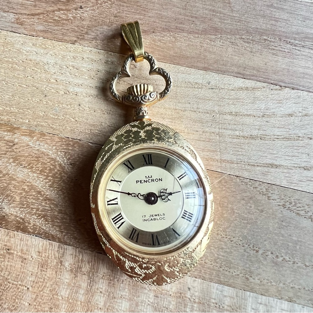 Pencron Vintage winding pocket watch pendant 17 jewels incabloc requires service - Picture 3 of 6